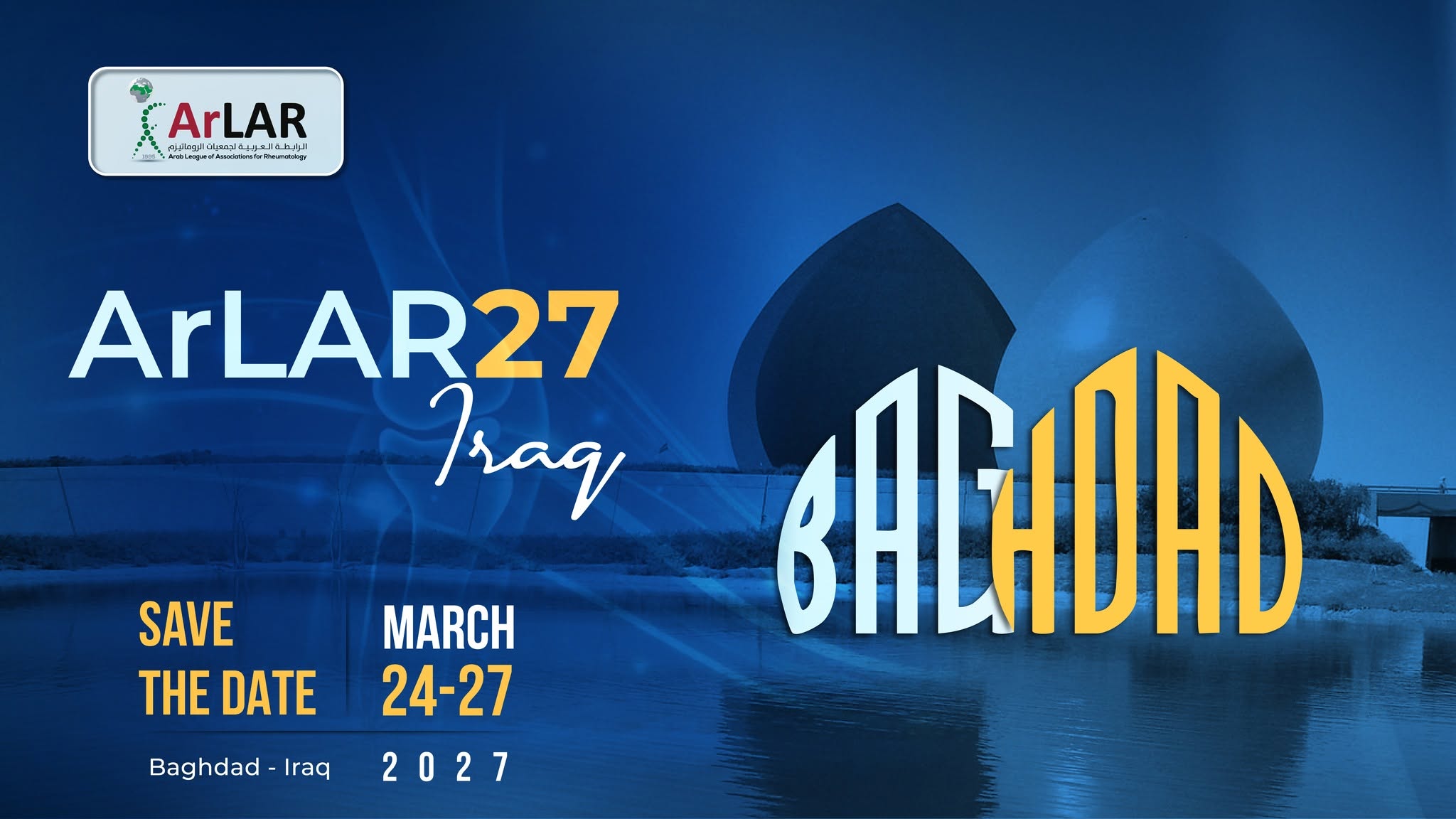 ArLAR27 save the date flyer for March 24 to 27, 2027 in Baghdad, Iraq